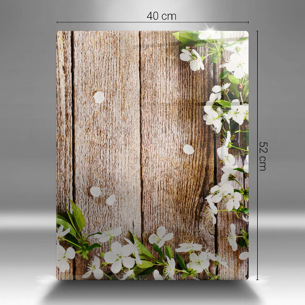 Sklo za sporák Bílé květy na prknech