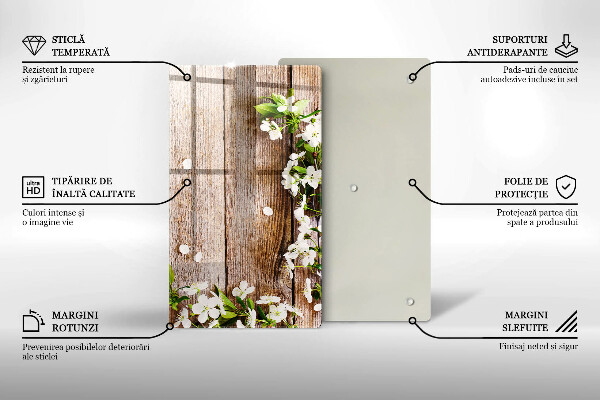 Sklo za sporák Bílé květy na prknech