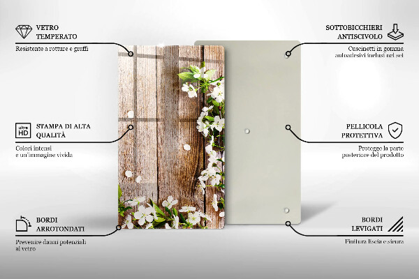 Sklo za sporák Bílé květy na prknech