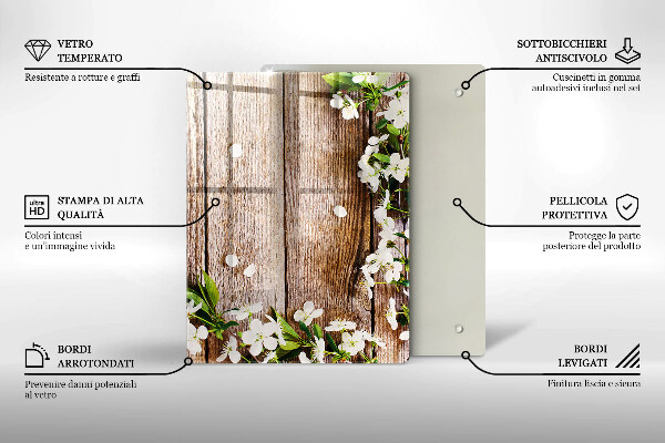 Sklo za sporák Bílé květy na prknech