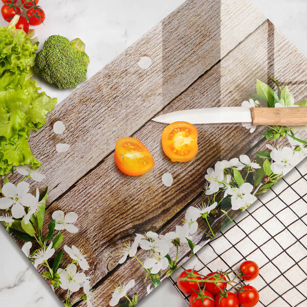 Sklo za sporák Bílé květy na prknech