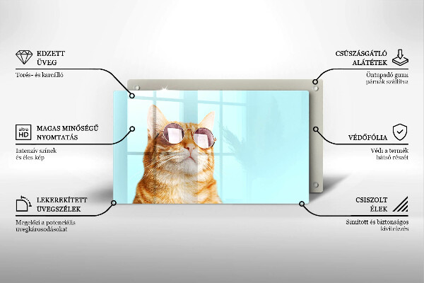 Sklo za sporák Červená kočka s brýlemi