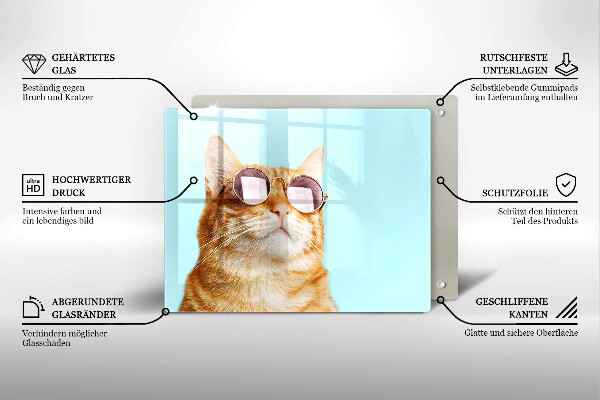 Sklo za sporák Červená kočka s brýlemi