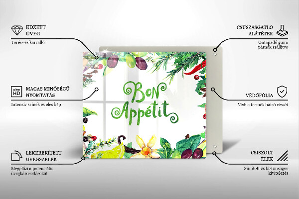 Sklo za varnou desku Bon appetit nápis