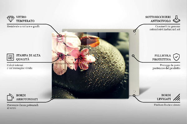 Sklo za varnou desku Květiny zenové kameny