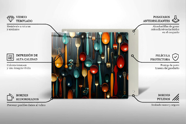 Sklo za varnou desku Barevné lžíce a vidličky