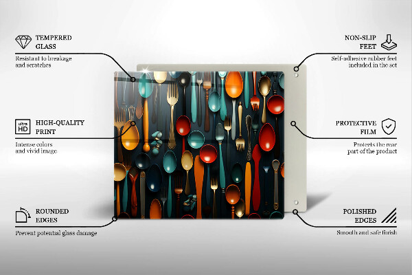Sklo za varnou desku Barevné lžíce a vidličky