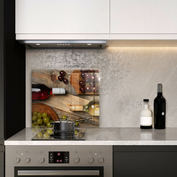 Sklo za varnou desku Láhve vína a hrozny