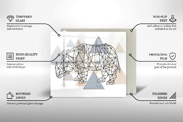 Sklo za varnou desku Čárová grafika nosorožce
