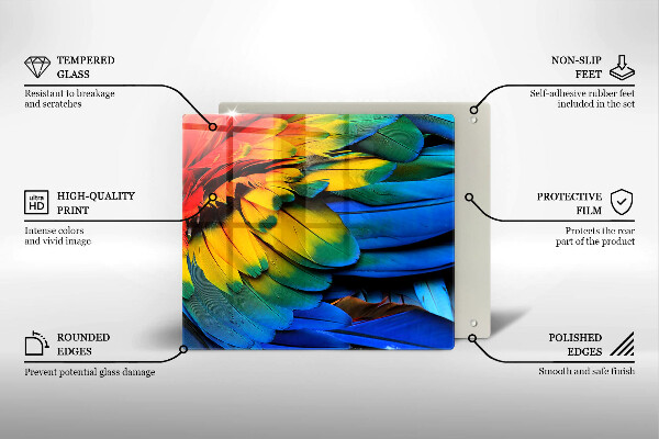 Sklo za varnou desku Barevné papouščí peří