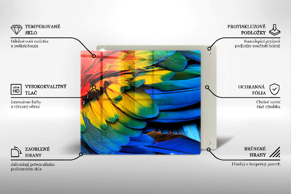 Sklo za varnou desku Barevné papouščí peří
