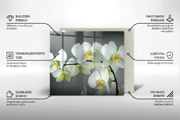 Sklo za varnou desku Bílé květy orchidejí