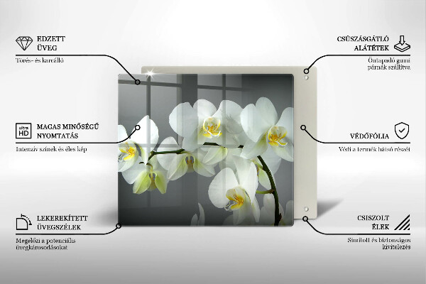 Sklo za varnou desku Bílé květy orchidejí