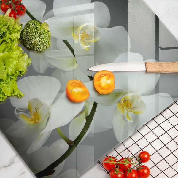 Sklo za varnou desku Bílé květy orchidejí