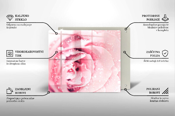 Sklo za varnou desku Kapky rosy a květ růže