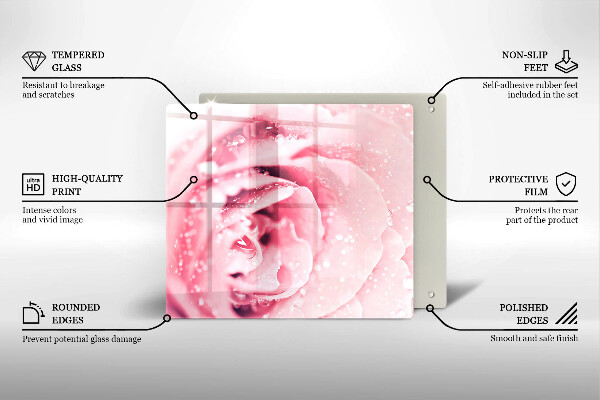 Sklo za varnou desku Kapky rosy a květ růže