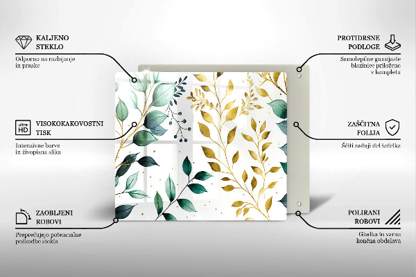 Sklo za varnou desku Zelené a zlaté listy