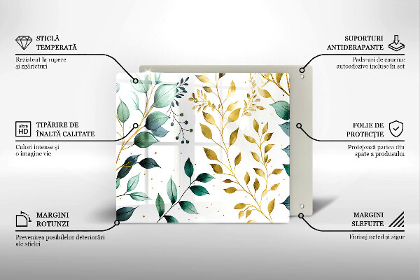 Sklo za varnou desku Zelené a zlaté listy