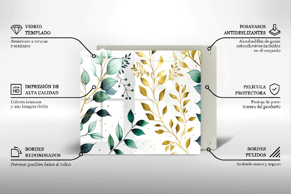 Sklo za varnou desku Zelené a zlaté listy