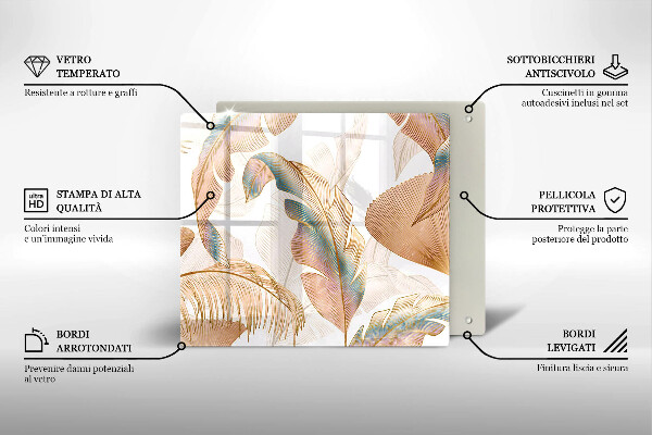 Sklo za varnou desku Boho peří a listy