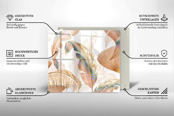 Sklo za varnou desku Boho peří a listy