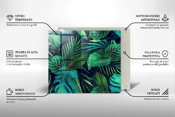 Sklo za varnou desku Ilustrace listí džungle