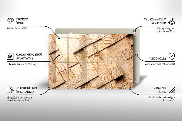 Skleněná deska za sporák Dřevěné čtverce