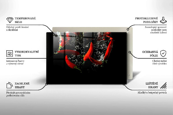 Skleněná deska za sporák Chilli papričky ve vodě