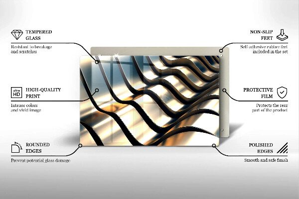 Skleněná deska za sporák 3D kovové tvary