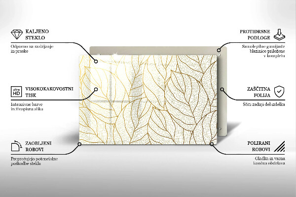 Skleněná deska za sporák Line-art listy vzor