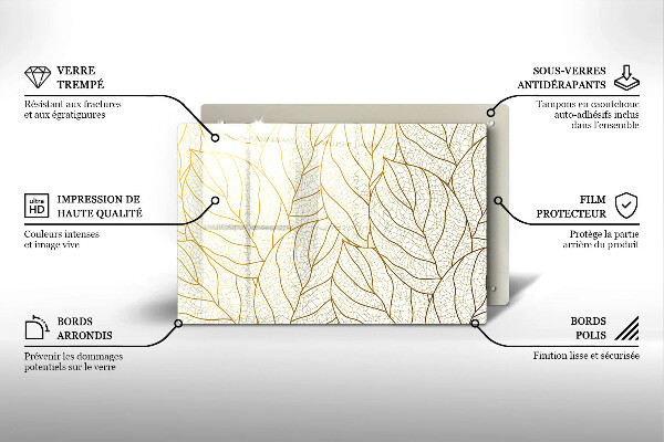 Skleněná deska za sporák Line-art listy vzor