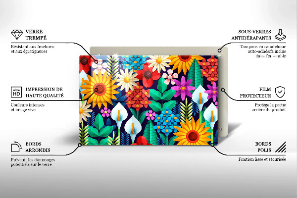 Skleněná deska za sporák Květiny louka ilustrace