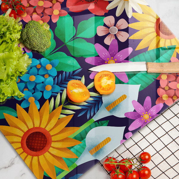 Skleněná deska za sporák Květiny louka ilustrace