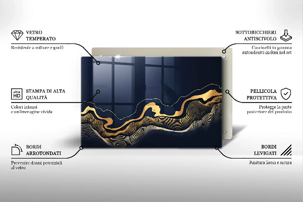 Skleněná deska za sporák Abstraktní zlaté čáry