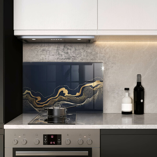 Skleněná deska za sporák Abstraktní zlaté čáry