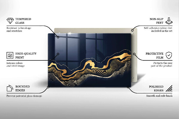 Skleněná deska za sporák Abstraktní zlaté čáry