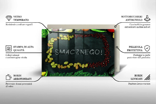 Skleněná deska za sporák Nápis Smacznego!