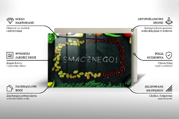 Skleněná deska za sporák Nápis Smacznego!