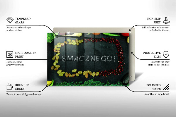 Skleněná deska za sporák Nápis Smacznego!