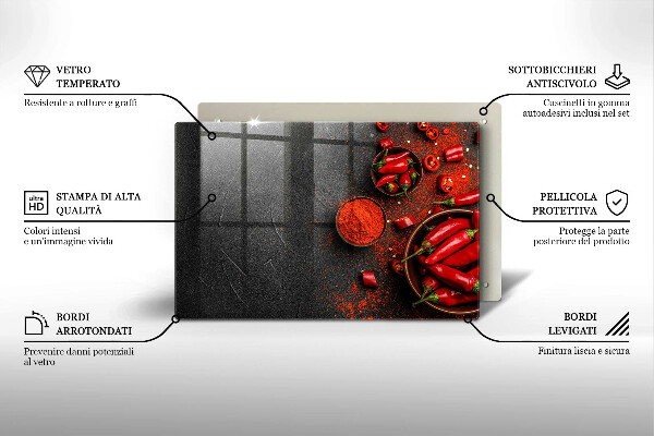 Skleněná deska za sporák Červené chilli papričky