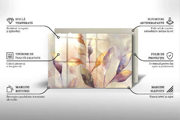 Skleněná deska za sporák Malované boho listy