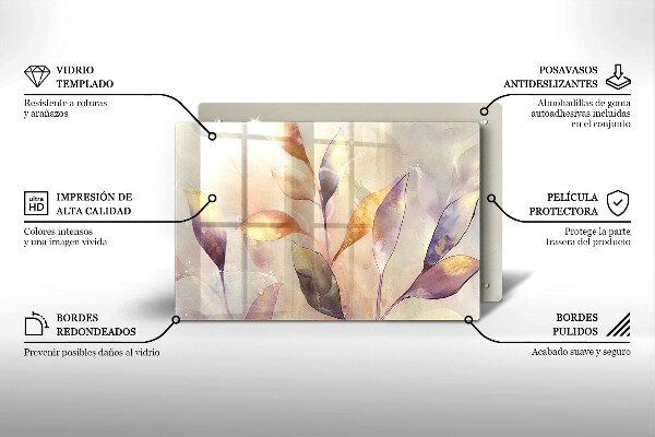 Skleněná deska za sporák Malované boho listy