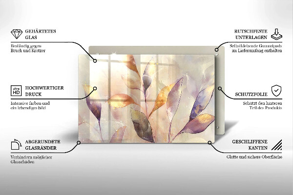 Skleněná deska za sporák Malované boho listy