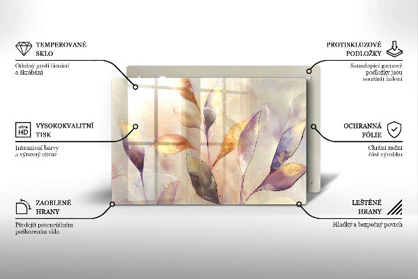 Skleněná deska za sporák Malované boho listy