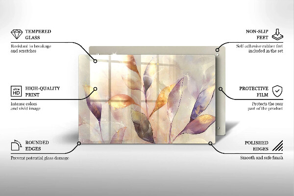 Skleněná deska za sporák Malované boho listy