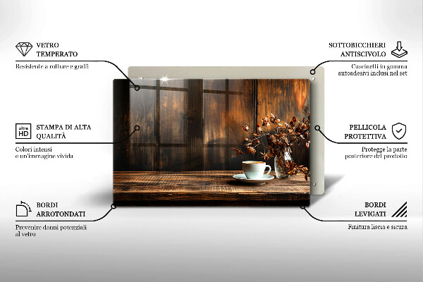 Skleněná deska za sporák Šálek kávy a dřevo