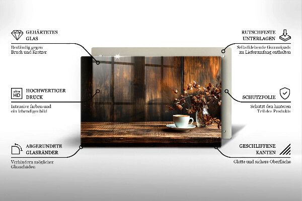 Skleněná deska za sporák Šálek kávy a dřevo