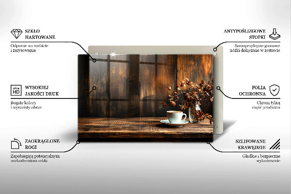 Skleněná deska za sporák Šálek kávy a dřevo