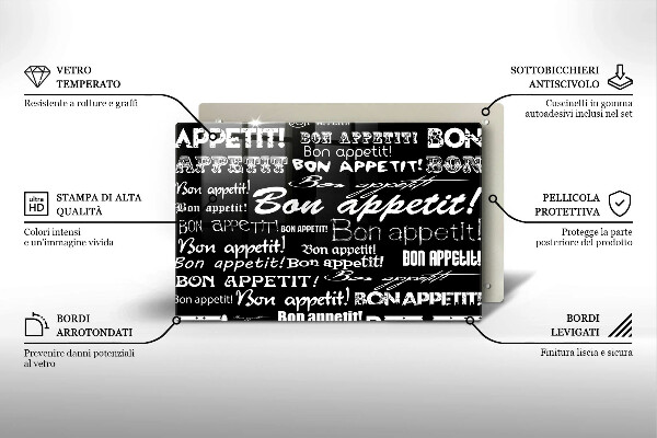 Skleněná deska za sporák Kuchyňské titulky Bon appetit