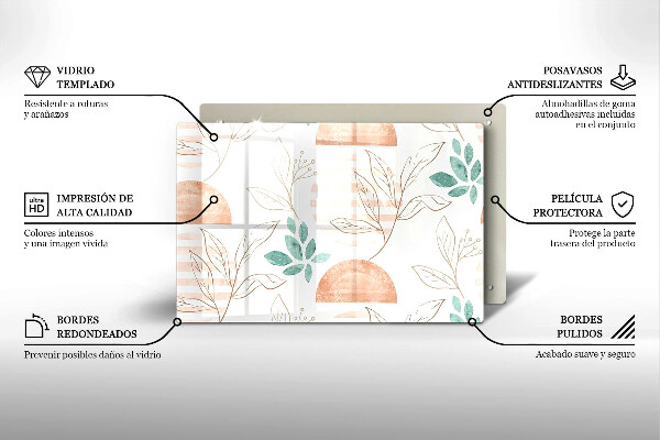 Skleněná deska za sporák Boho listy vzor